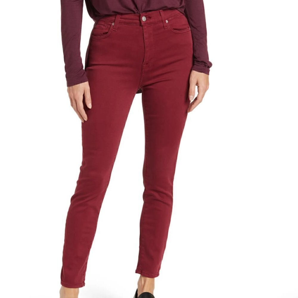 7 For All Mankind Women's Size 31 High Waist Ankle Skinny Jeans Merlot Wine Red